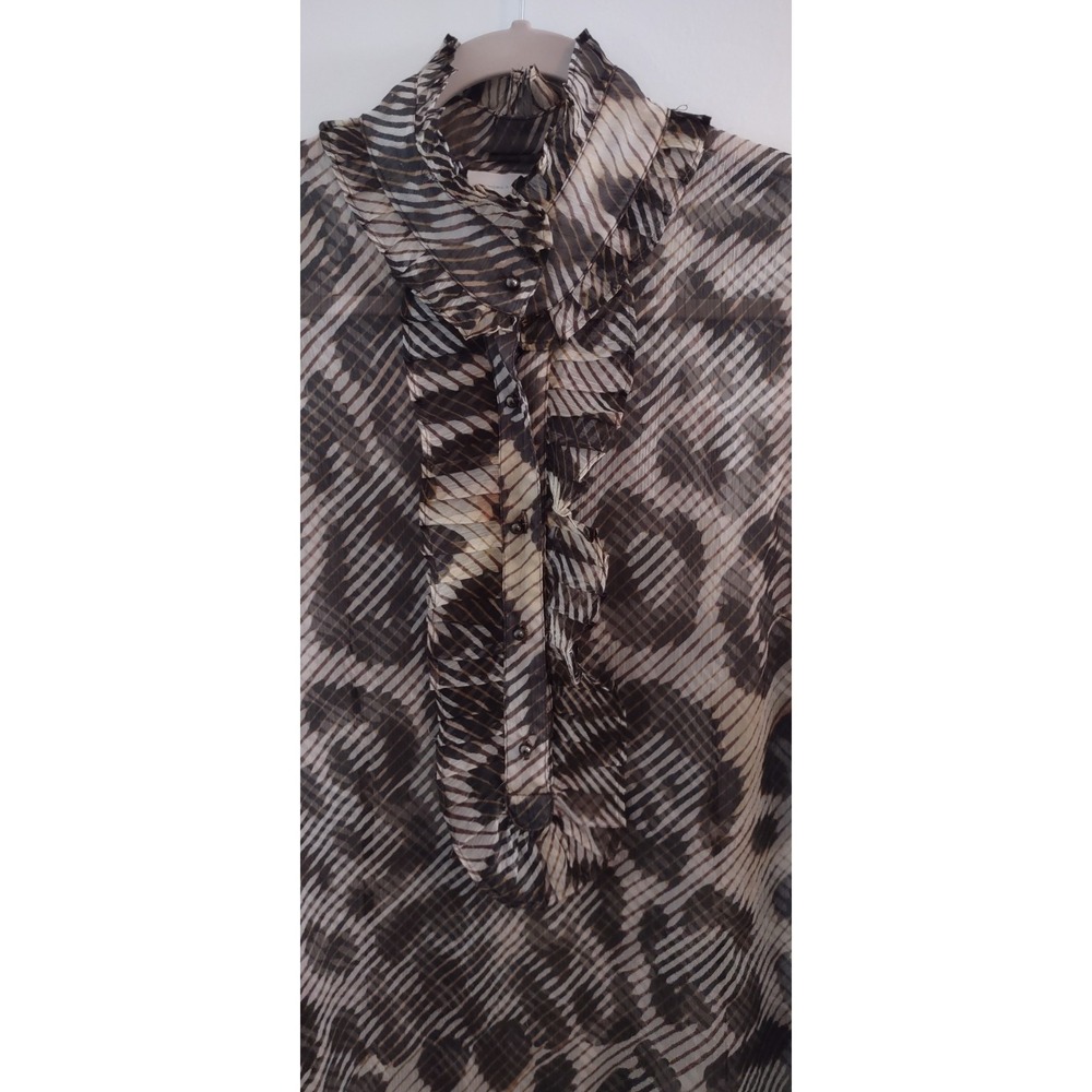 New York & Company Women's Sheer Sleeveless High‎ Neck Animal Print Top Size XL